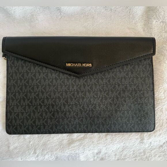 Michael Kors Black and Gray Monogram Envelope Style Clutch/Wristlet - Picture 1 of 6